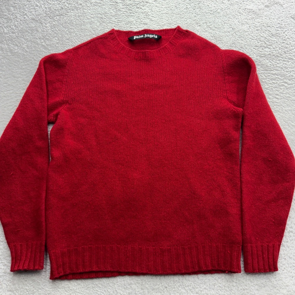 Palm Angels Red Wool Blend Back Logo Crewneck Sweater PMHE027F20KNI001 Medium